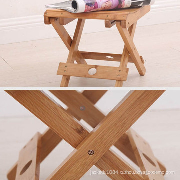 Bamboo folding stool can carry a small solid wood bench